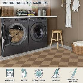 Lahome Colette checkered rug suitable for indoor-outdoor placement.