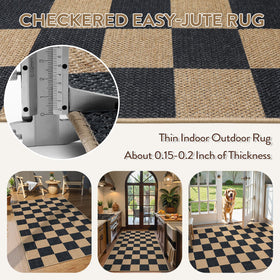 Lahome Colette checkerboard rug bedroom, neutral tones blend with decor.