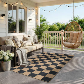 Lahome Colette checkerboard rug entryway, non-slip backing helps keep mats in place.