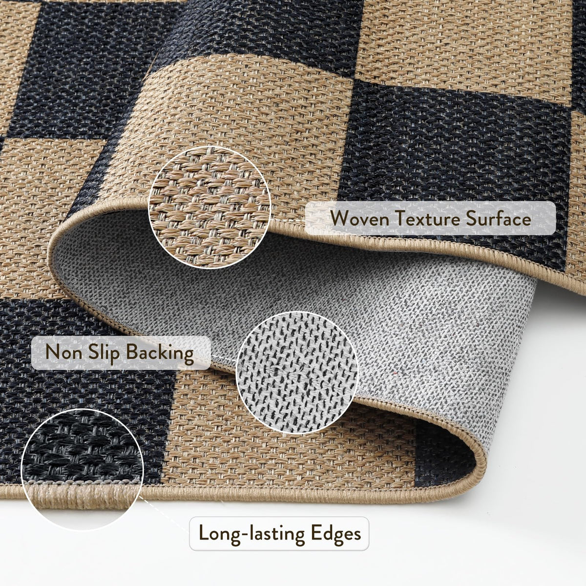 Lahome Colette checkerboard rug patio, easy to clean after outdoor gatherings.