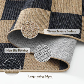 Lahome Colette checkerboard rug patio, easy to clean after outdoor gatherings.