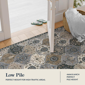 Lahome Elise grey rug close-up highlights vintage-inspired weave texture.
