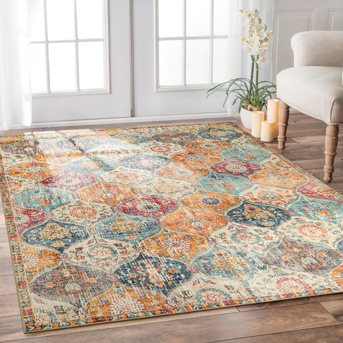 Lahome Elise Moroccan 6x9 rug in living room with warm color and easy maintenance