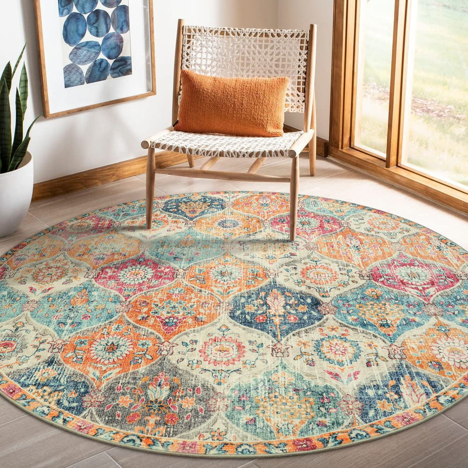 Lahome Elise round rug 5ft showing circular form and warm color in a living space