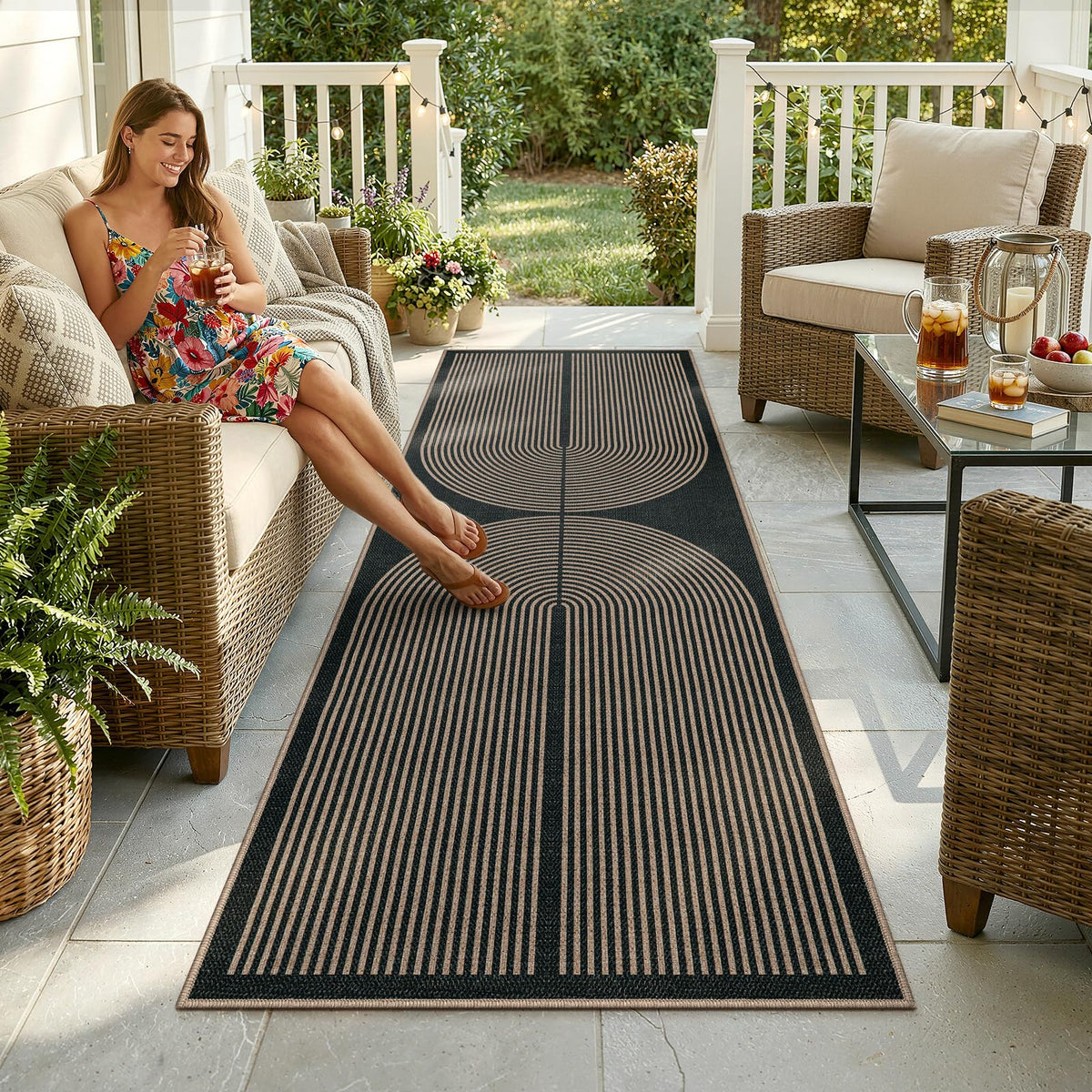 Close-up of Enfys rainbow pattern highlights contemporary lines and color depth.