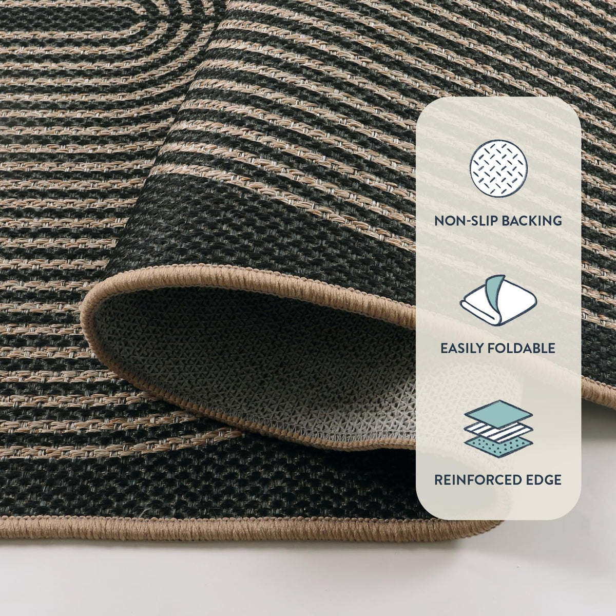 Lahome Enfys rainbow round rug on outdoor patio for easy-care style