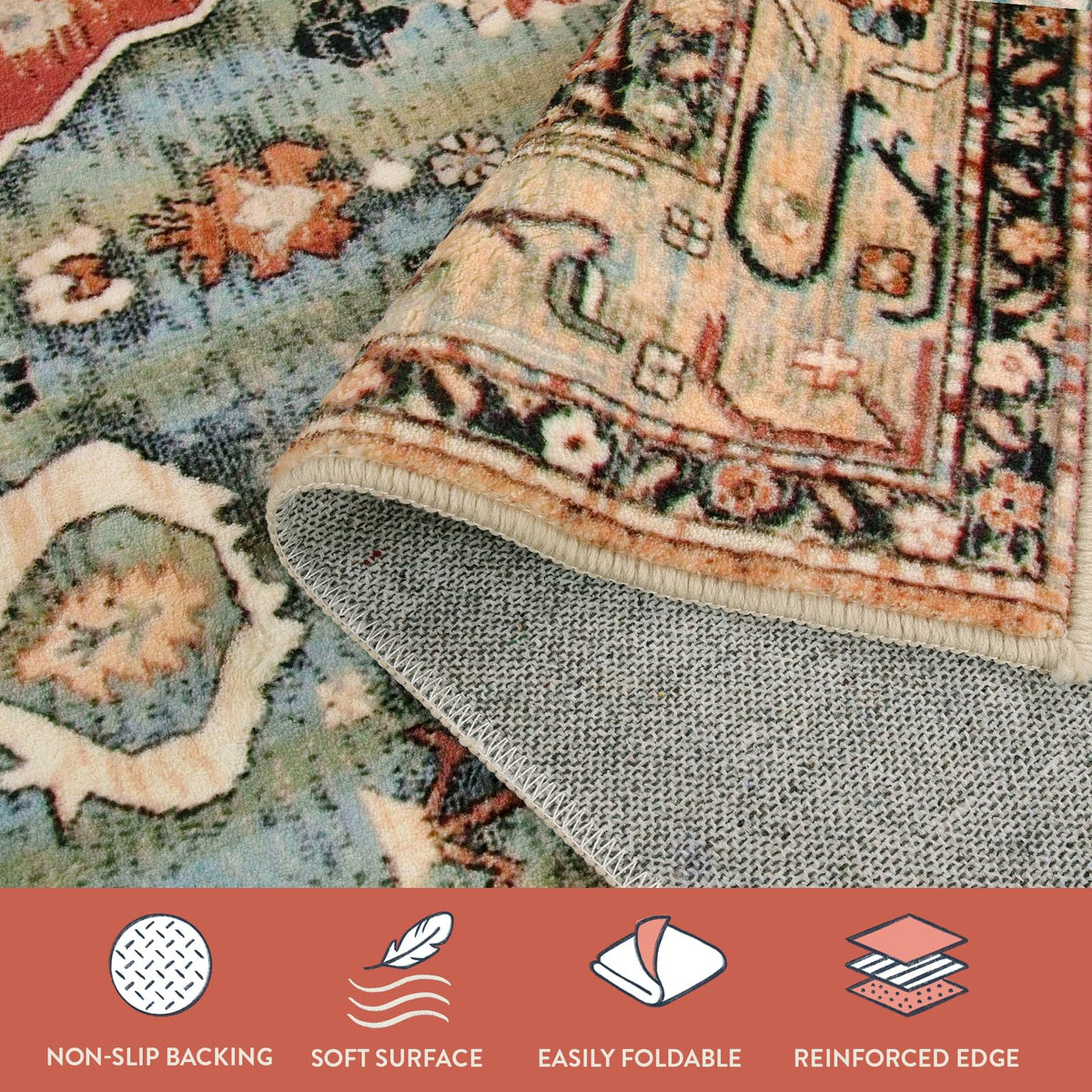 Lahome Felice rug non-slip backing keeps it in place during busy days