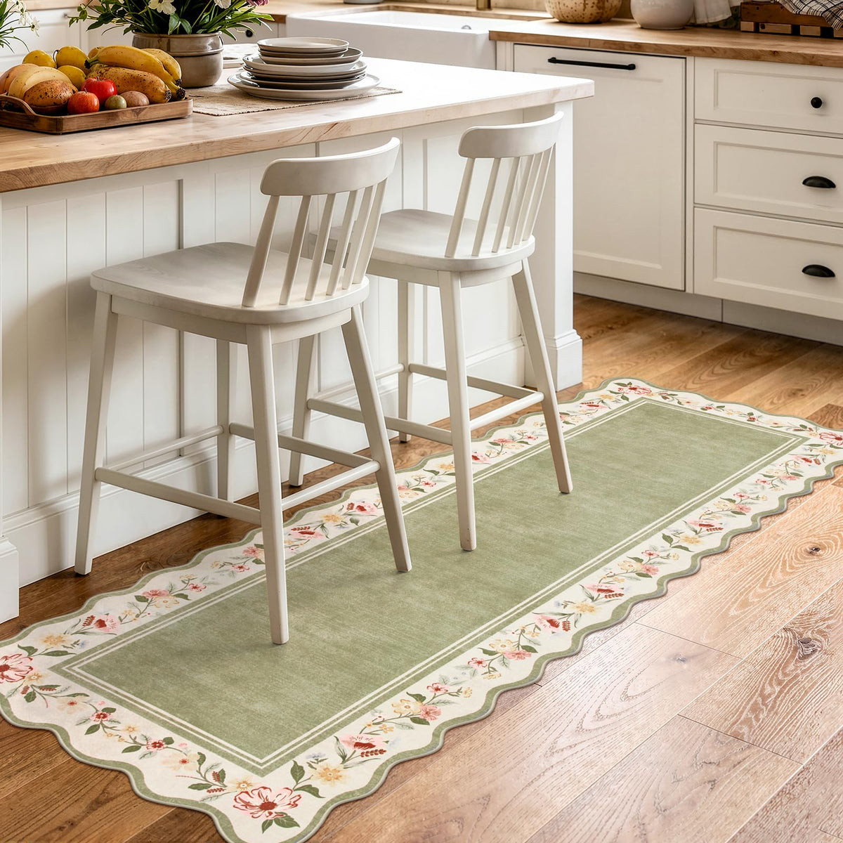 Lahome green boho rug complements bedrooms, bathrooms, and living spaces.