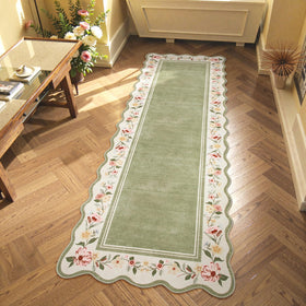 Lahome Floral 2x6 green rug for entryways; non-slip backing keeps high-traffic areas safer.