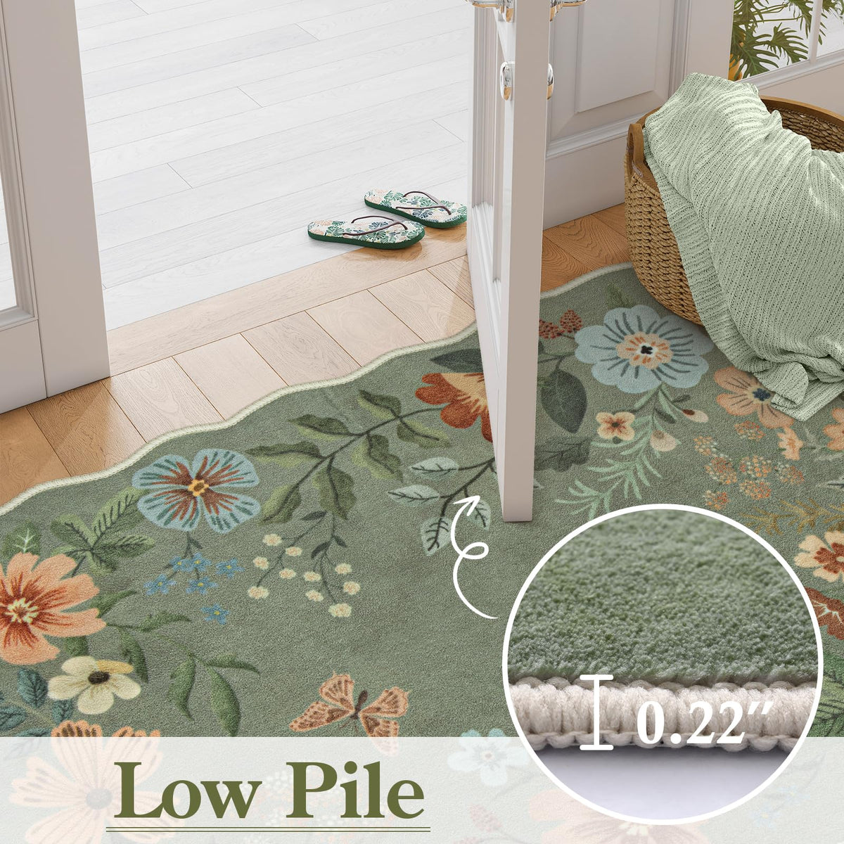 Lahome Floral Round Area Rug 5x7 enhances spacious rooms with soft warmth underfoot.