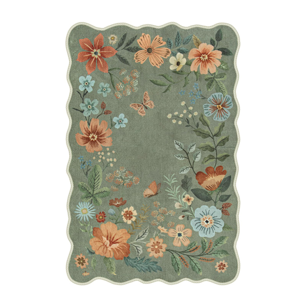 Lahome Floral Rugs closeup floral details 2x3 green add color and texture.