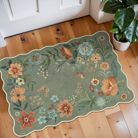 Lahome Floral Rugs entryway 2x3 green with soft floral pattern for warm welcome.