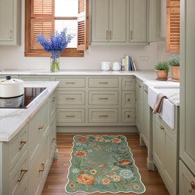 Lahome Floral Rugs kitchen 2x3 green showcases vibrant blooms for busy spaces.