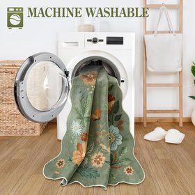 Lahome Floral Rugs non-slip back 2x3 green helps prevent slips on hard floors.