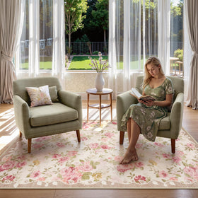 Lahome floral washable 3x5 rug for bedroom delivers gentle warmth.