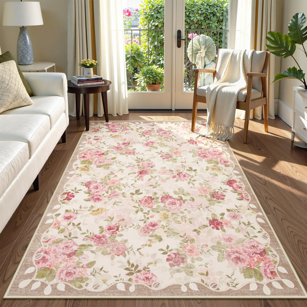 Lahome floral washable 3x5 rug for dining room with easy-care charm.
