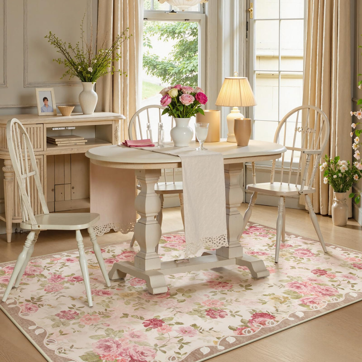 Lahome floral washable 3x5 rug for entryway helps reduce slips.