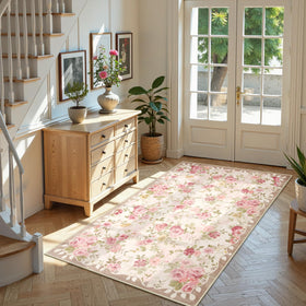 Lahome floral washable 3x5 rug for nursery with soft underfoot comfort.