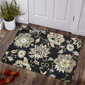 Lahome floral washable area rug 2x3 with soft black paisley design for cozy spaces