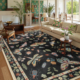 Lahome insect 5x7 rug in black, stylish focal point for living rooms