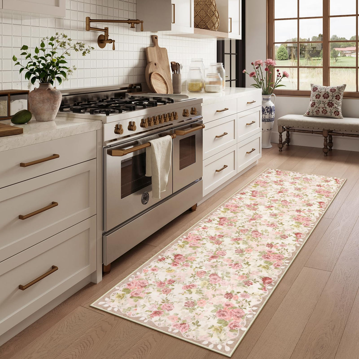 Lahome floral runner for kids' rooms provides soft underfoot comfort.