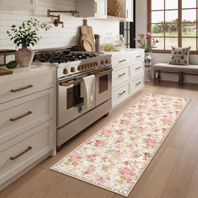 Lahome floral runner for kids' rooms provides soft underfoot comfort.