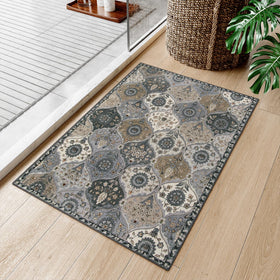 Lahome kitchen and bathroom scene demonstrating compact rug fit.