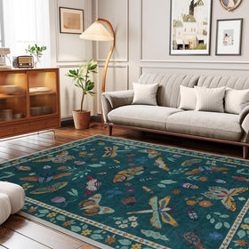 Lahome low-pile 5x7 rug proves kid and pet friendly and easy to clean.