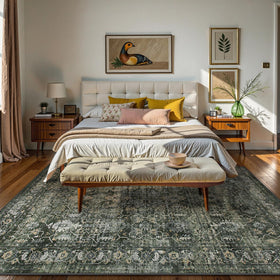 Lahome Margot 5x7 green rug in a living room setting.