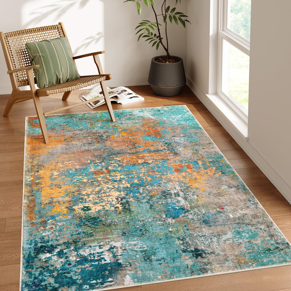 Lahome modern abstract area rug 5x7 adds vibrant living room color