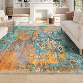 Lahome modern abstract rug 8x10 close-up showing soft cozy fibers for inviting spaces.
