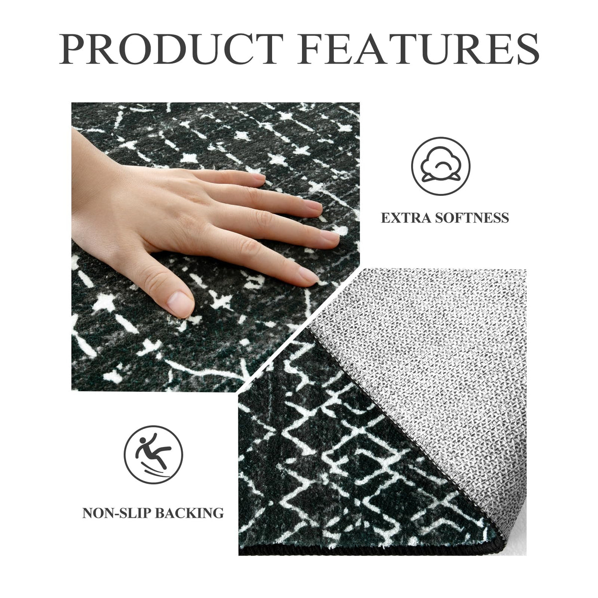 Lahome Moroccan Black Rug 2x8 entryway setup; low-profile design fits doors