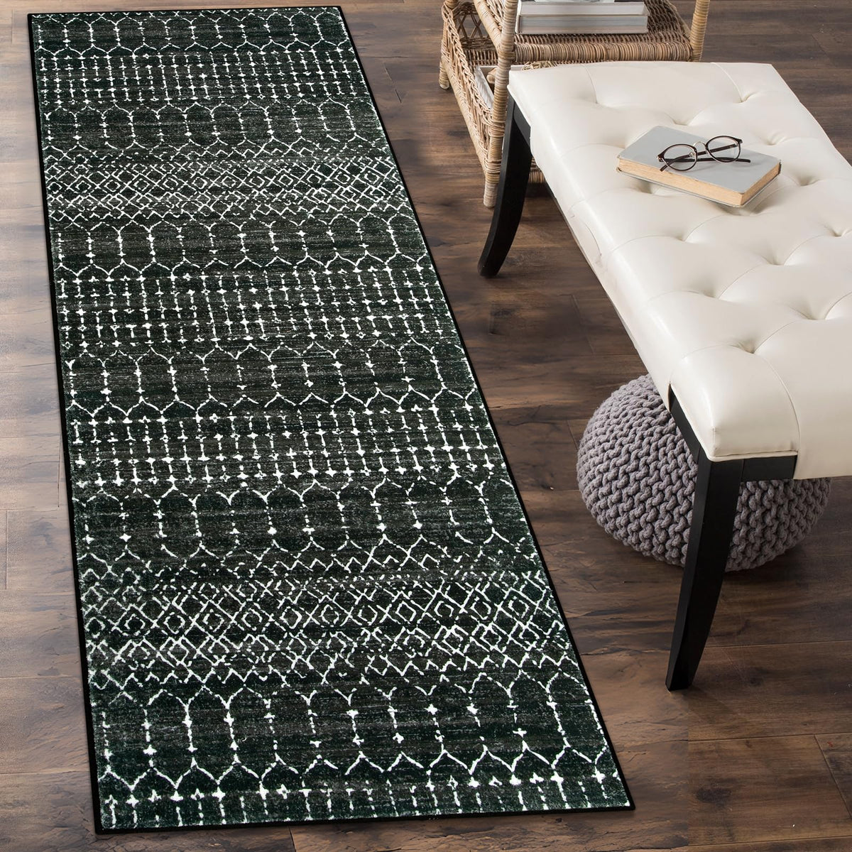 Lahome Moroccan Black Rug 2x8 machine-wash in action; easy care