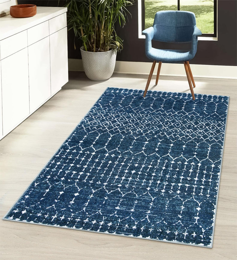 Lahome Moroccan Blue 3x5 rug front view, soft and inviting for bedrooms