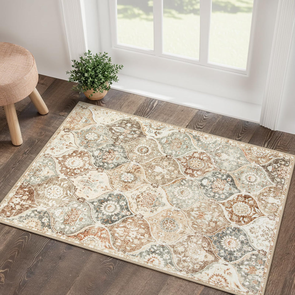 Lahome Moroccan Trellis Entryway Rug 2x3 in Khaki, ideal for small entryways
