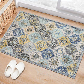 Lahome Elise Moroccan Trellis kitchen rug with non-slip backing for safe entryways.