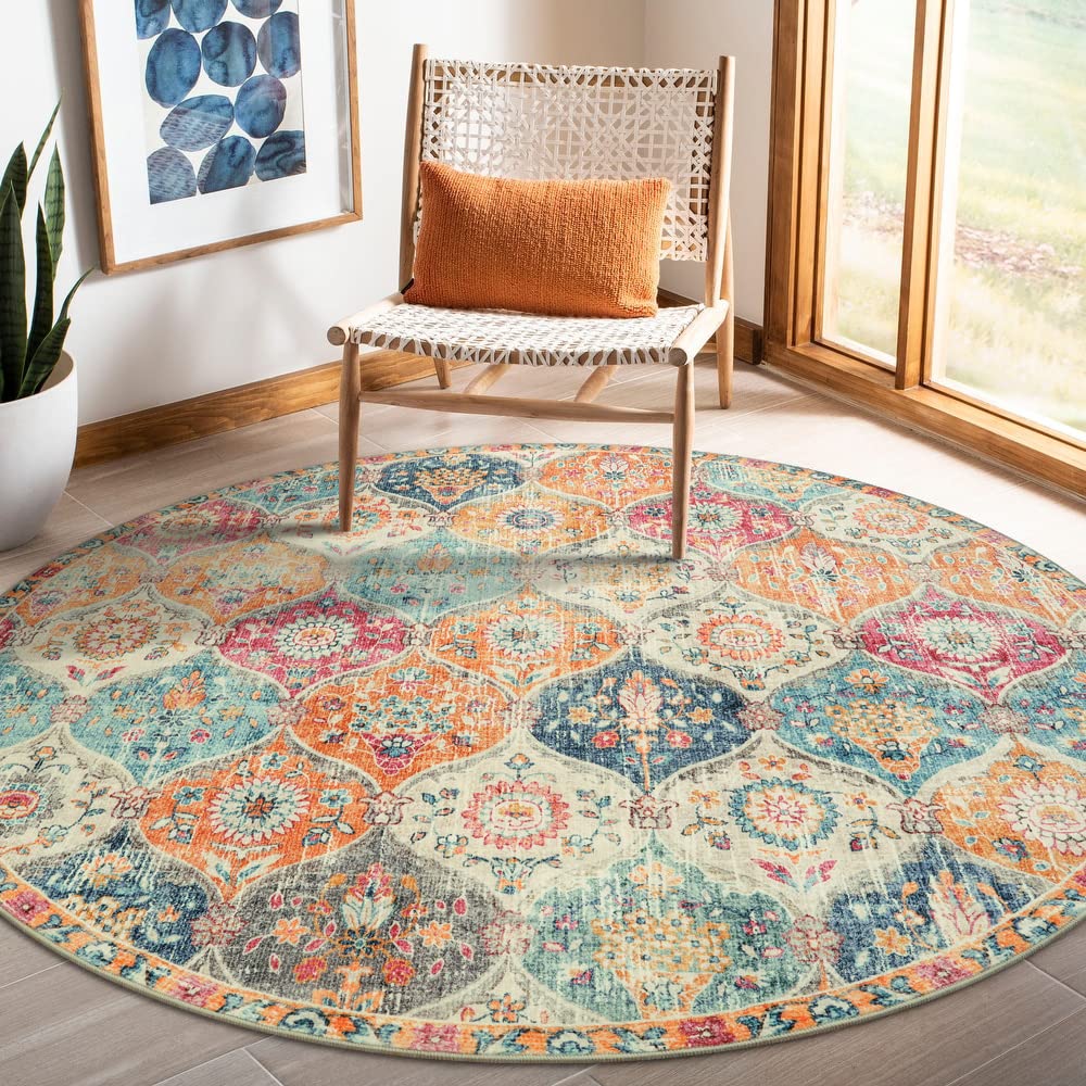 Lahome Moroccan Trellis round rug 6ft in hero view; vintage pattern for living rooms.