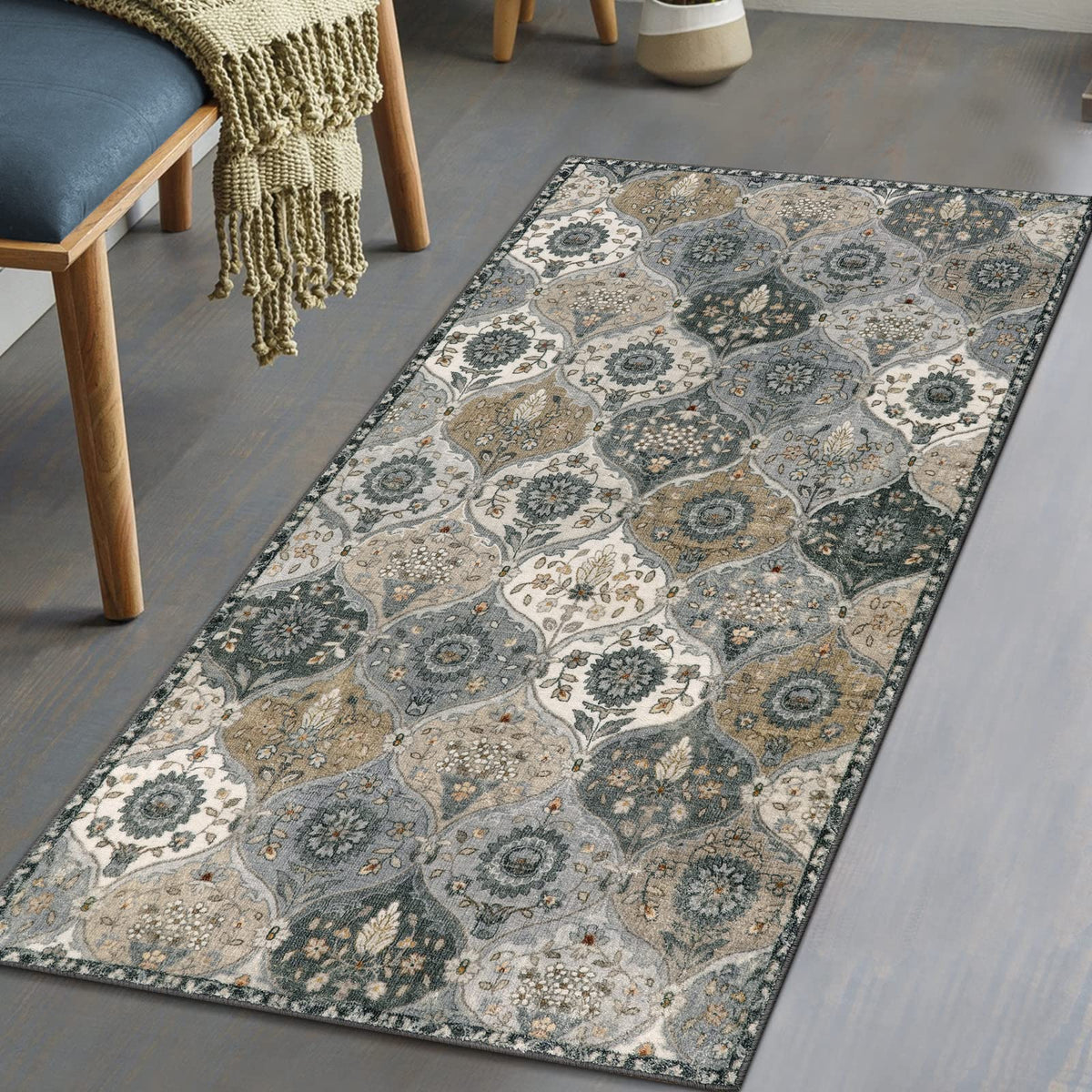 Lahome Moroccan Trellis rug entryway closeup highlights durable fibers for busy corridors