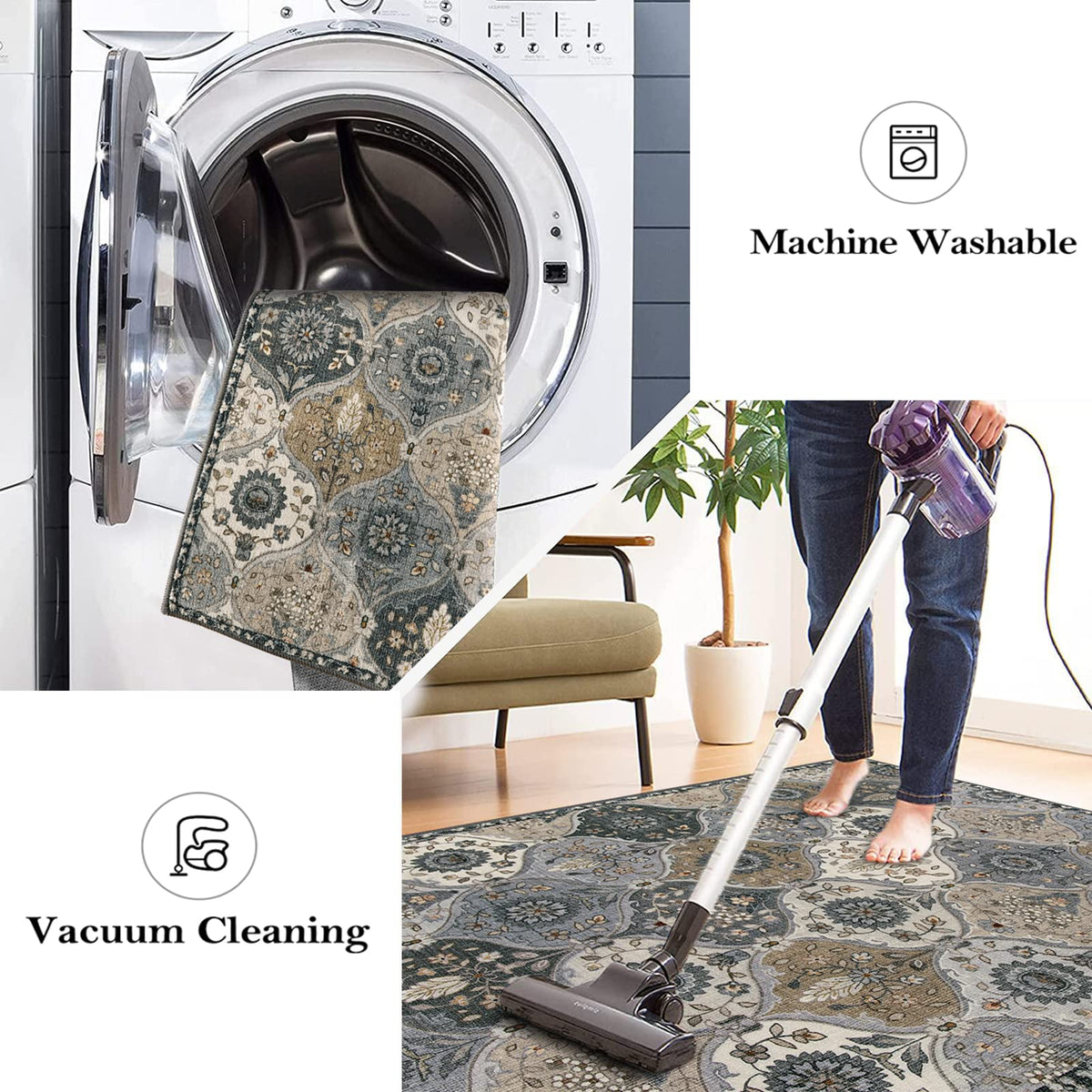 Lahome Moroccan Trellis rug machine-washable texture simplifies cleanup after spills