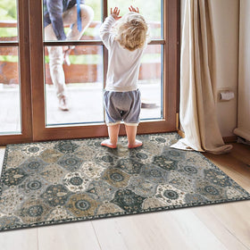 Lahome Moroccan Trellis rug non-slip backing provides grip on clean, flat floors