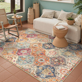 Lahome Moroccan Trellis rug side view displays cream multi compact fit for small spaces