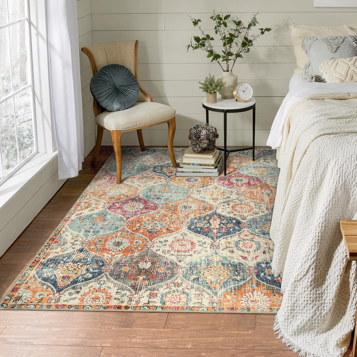 Lahome Moroccan Trellis rug soft polyester fibers offer cozy feel for family rooms