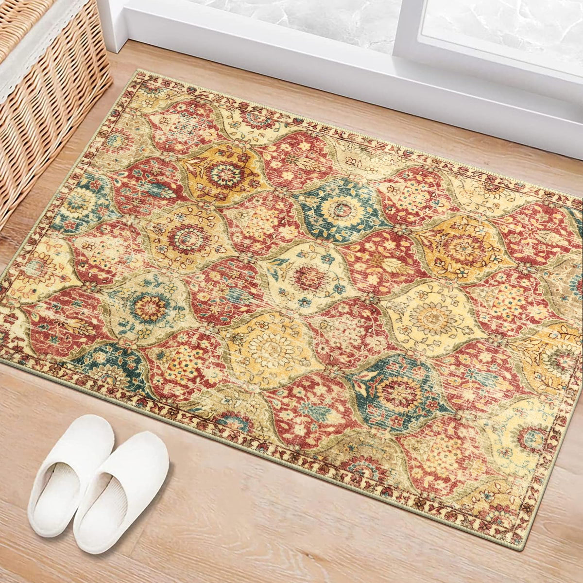 Lahome Moroccan Trellis Rug entryway; non-slip backing for safety.