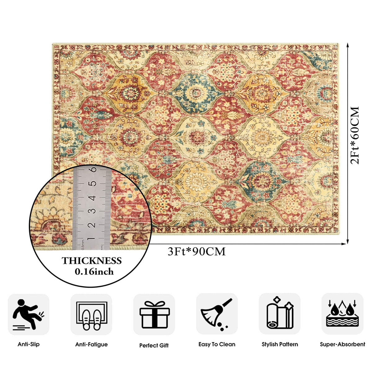 Lahome Moroccan Trellis Rug kitchen view; low-pile design for easy movement.