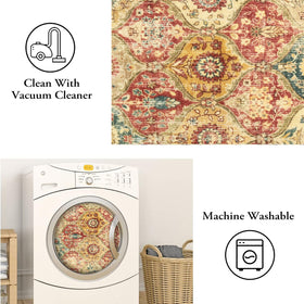 Lahome Moroccan Trellis Rug bathroom setting; machine washable for messes.