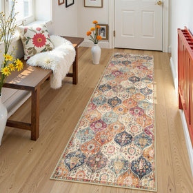 Lahome Moroccan Trellis Washable Runner 2x6, ideal for high-traffic entryways.