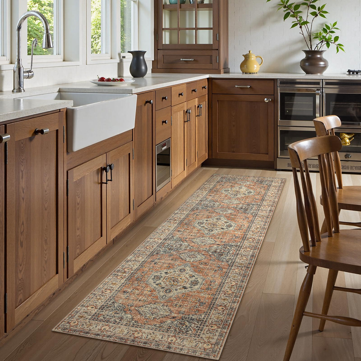 Lahome non-slip backing helps keep peach orange runner in place on floors