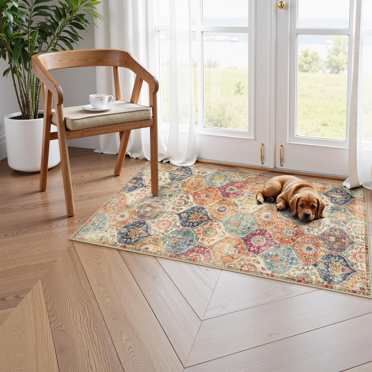 Lahome non-slip backing rug improves grip on clean floors.