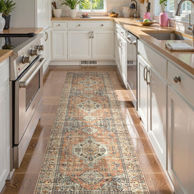 Lahome Oriental Kitchen Runner Peach Orange close-up soft texture