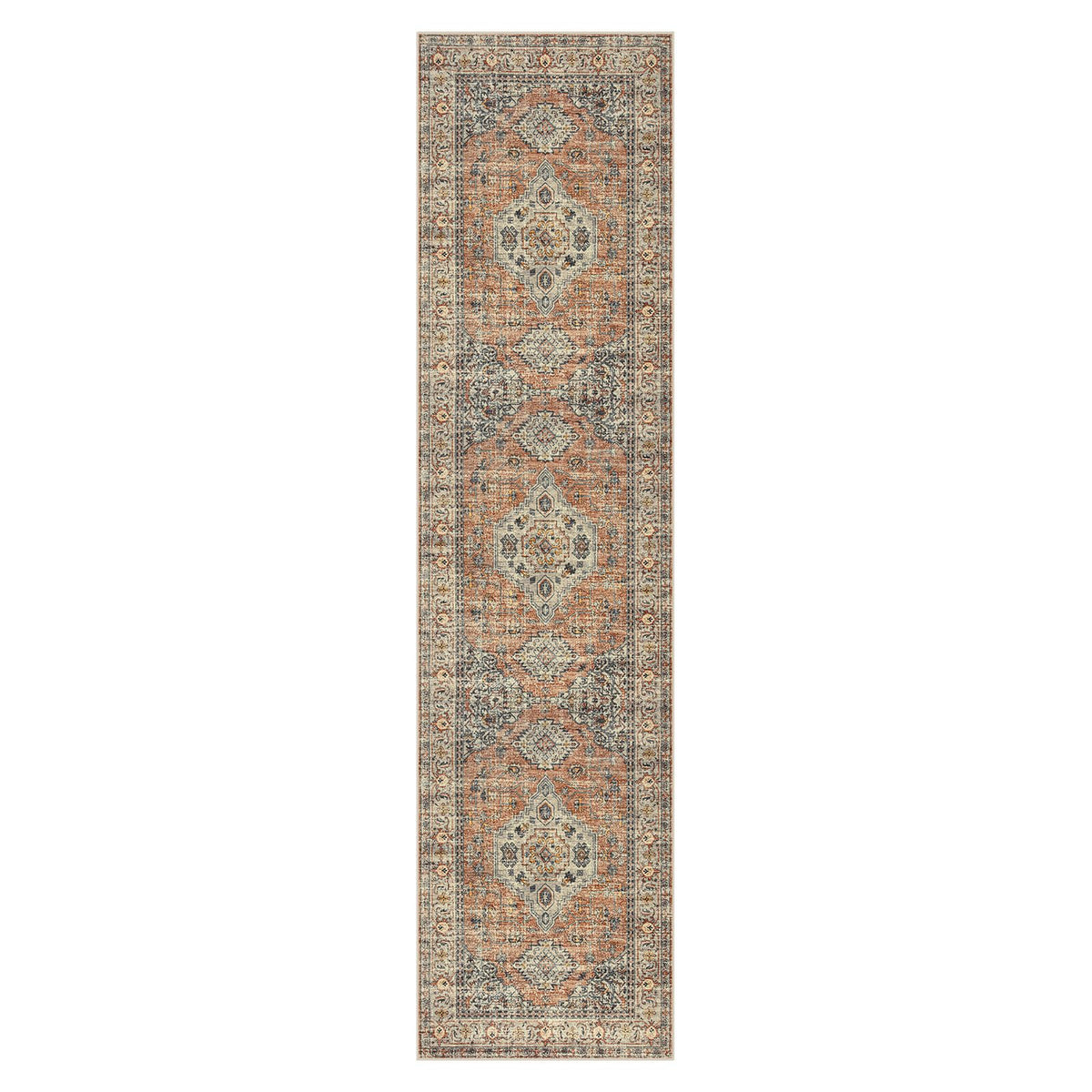 Lahome Oriental Kitchen Runner Peach Orange distressed pattern detail adds charm